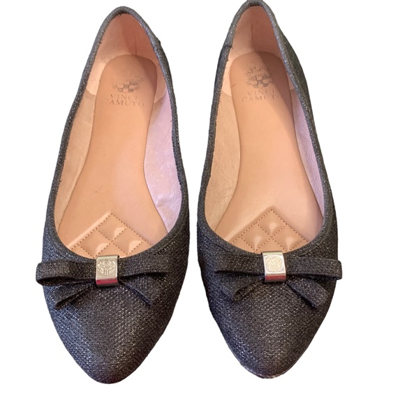 Vince Camuto Shoes - Vince Camuto Black Sparkly Ballet Flats w/Bow Silver Embellishments Size 9.5 B
